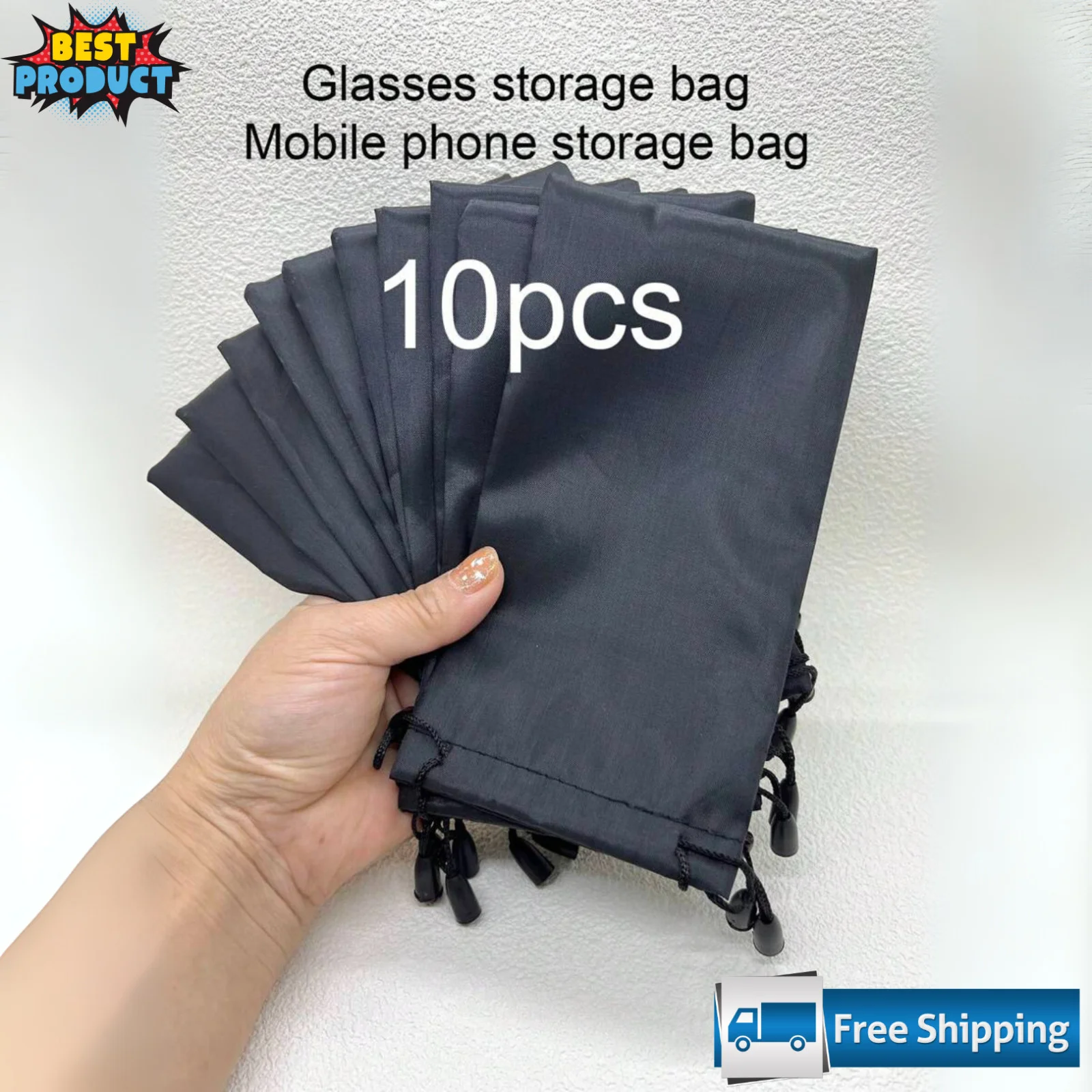 10pcs Pouches Black Drawstring Closure Multi-Use Microfiber Eyeglass Pouches Bag