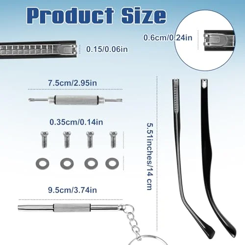 Heclia Glasses Replacement Arms Legs 2 Pairs with Eyeglasses Fix Adjustment Accessories with Temple Anti-Slip Silicone Tips Eyewear Repair Kit With Screws Washers Screwdrivers Nose Pads 2